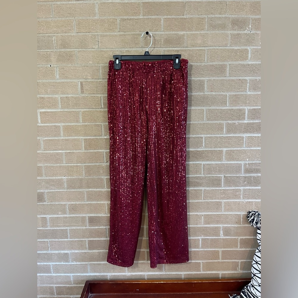 TCEC Burgundy Sequin Pants - Picture 2 of 4
